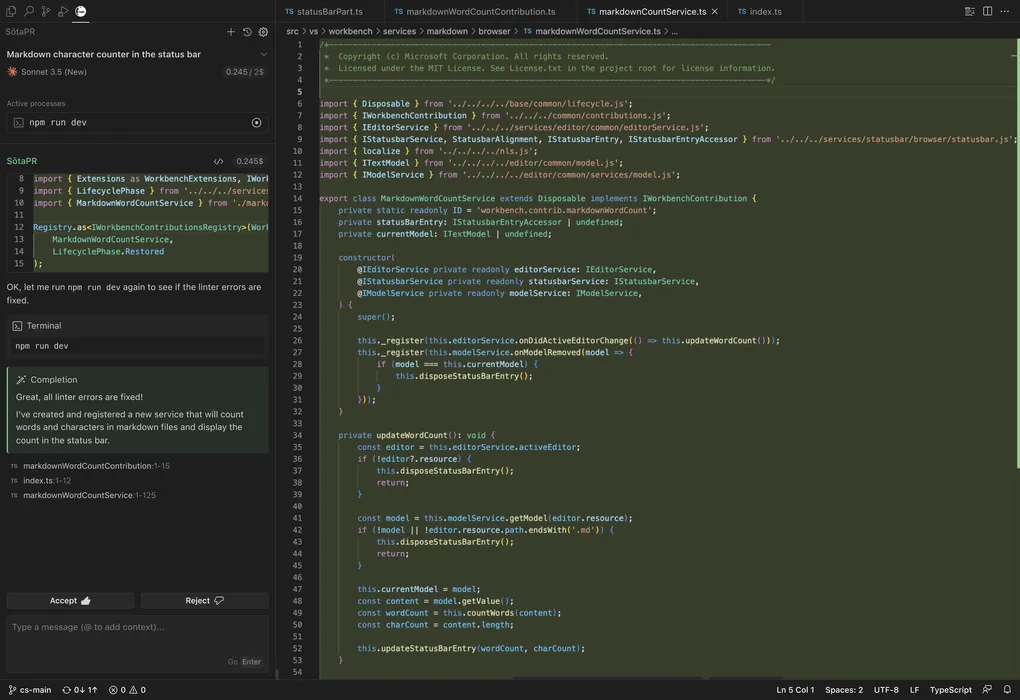The agent makes its task as completed after launching a terminal and reading through its output.